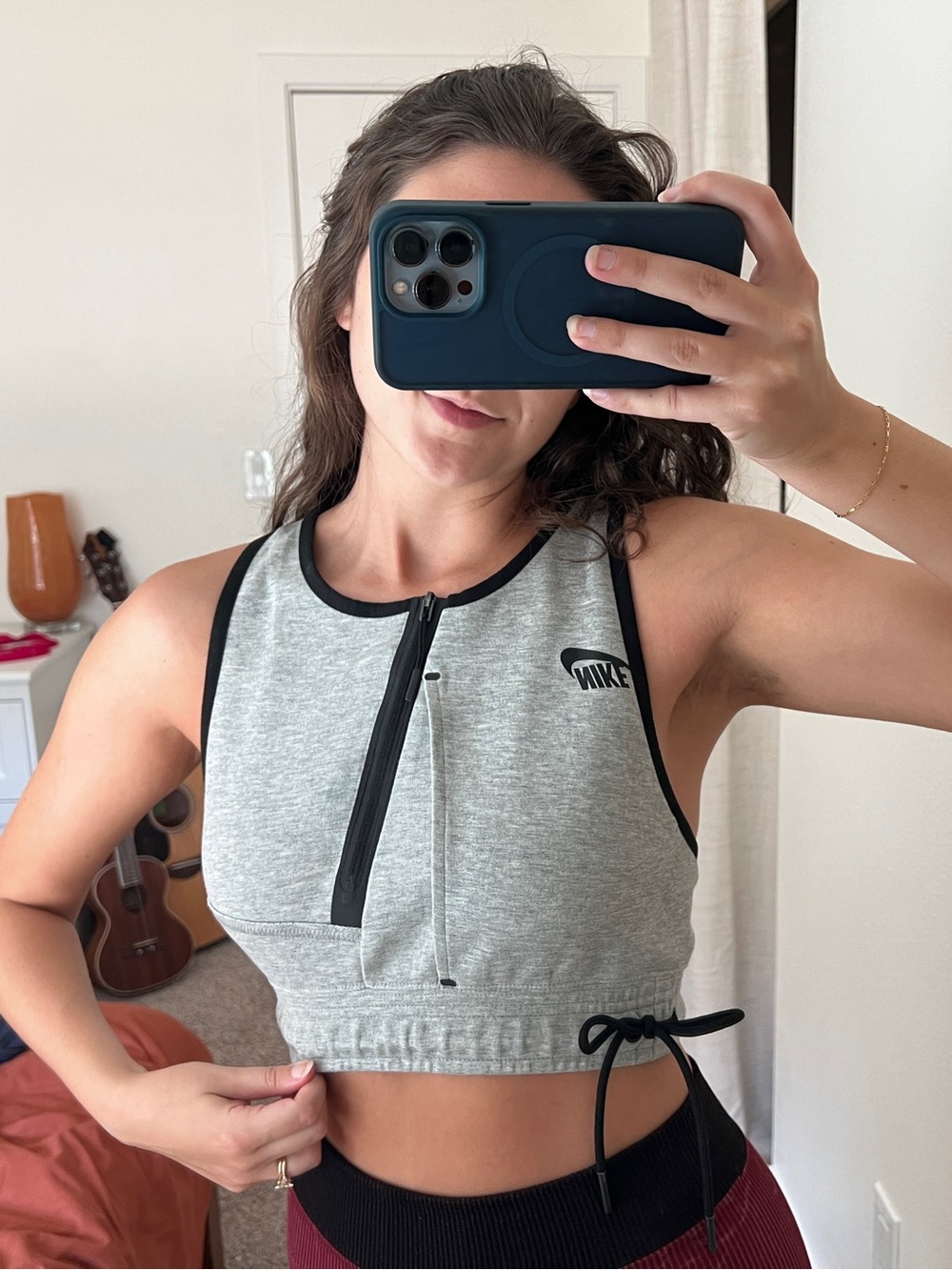 Nike Heather Gray Zip-Front Cropped Athletic Tank